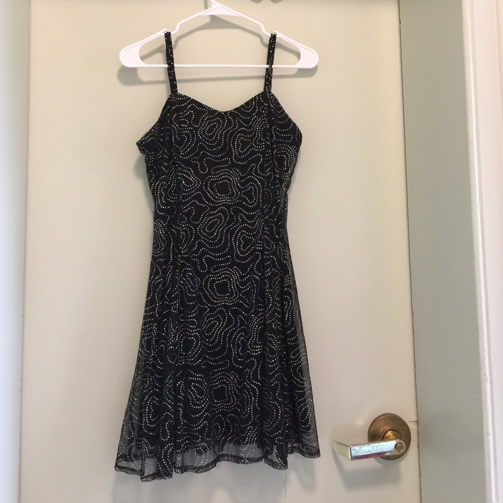 All That Jazz Black Midi Dress with Silver Dot Print